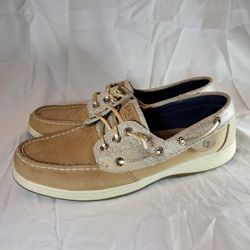 Sperry Top Siders Rosefish Slip On Shoes Womens Size 9.5 Tan Sparkle